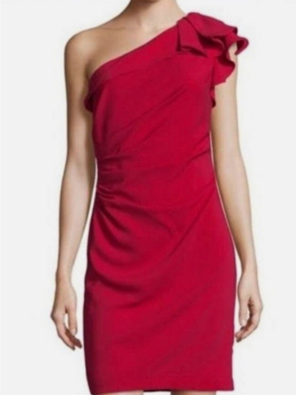 Carmen Marc Valvo Infusion Ruffled One Shoulder Red dress — Sz 16